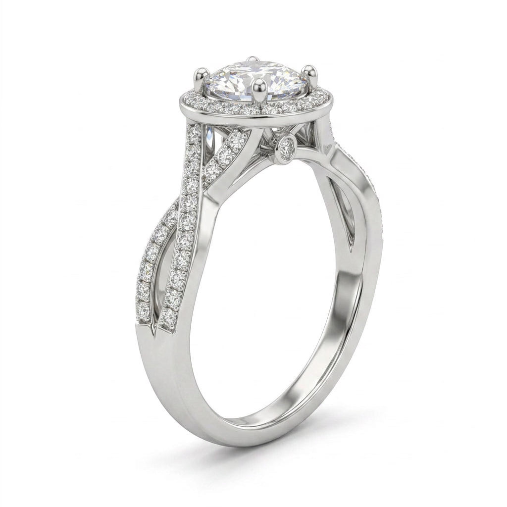Halo Twist Round Engagement Ring (1.03 ct. tw.) in 18K White Gold