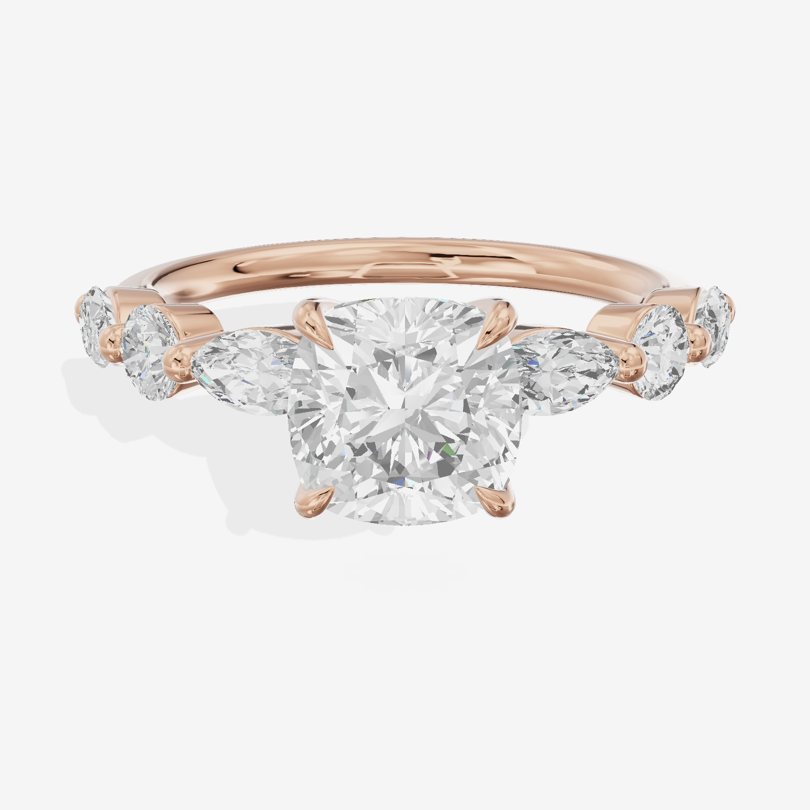 Grand Halcyon Cushion Engagement Ring with Side Stones (3/4 ct. tw.) in 14K Rose Gold