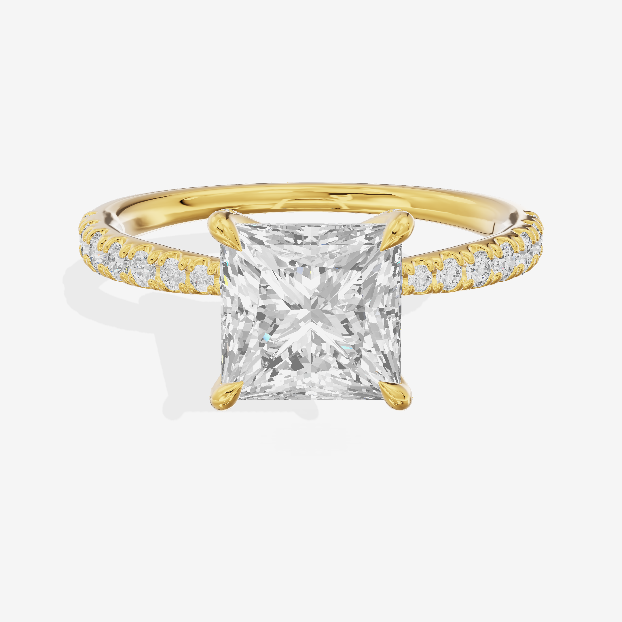 Whispered Lumera Princess Engagement Ring with Side Stones (1/3 ct. tw.) in 14K Yellow Gold