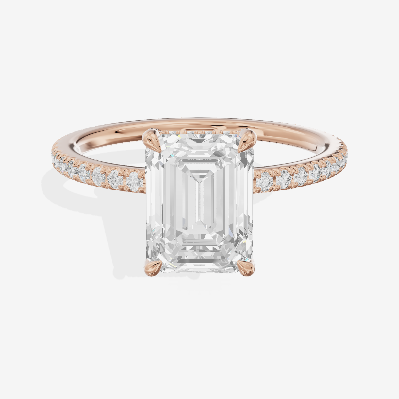 Lustrous Sincere Emerald Engagement Ring with Side Stones (1/3 ct. tw.) in 18K Rose Gold