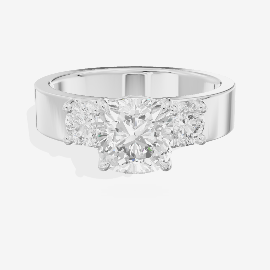 Royal Vowsae Three Stone Cushion Engagement Ring (1/2 ct. tw.) in Platinum