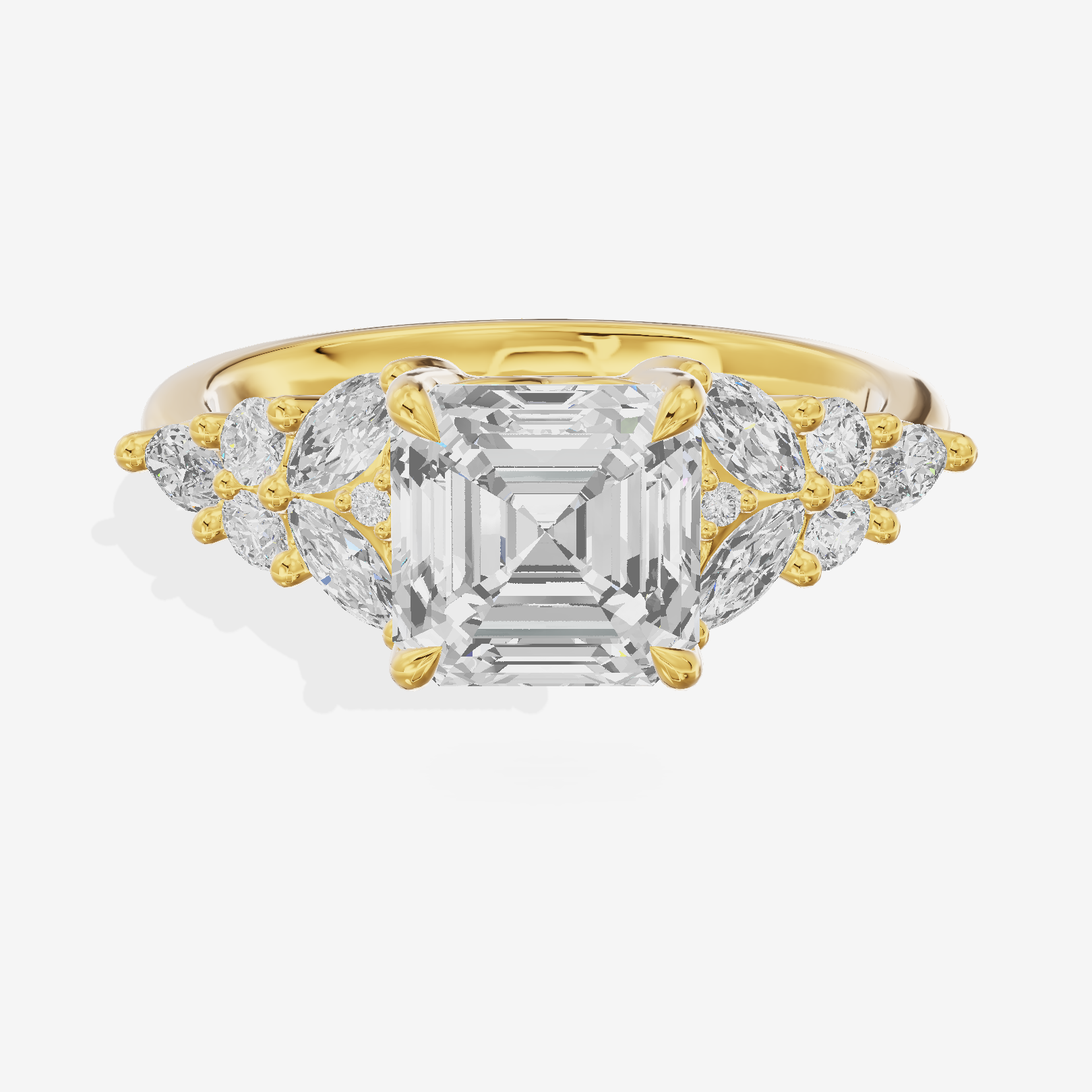 Grand Aurea Asscher Engagement Ring with Side Stones (3/4 ct. tw.) in 18K Yellow Gold