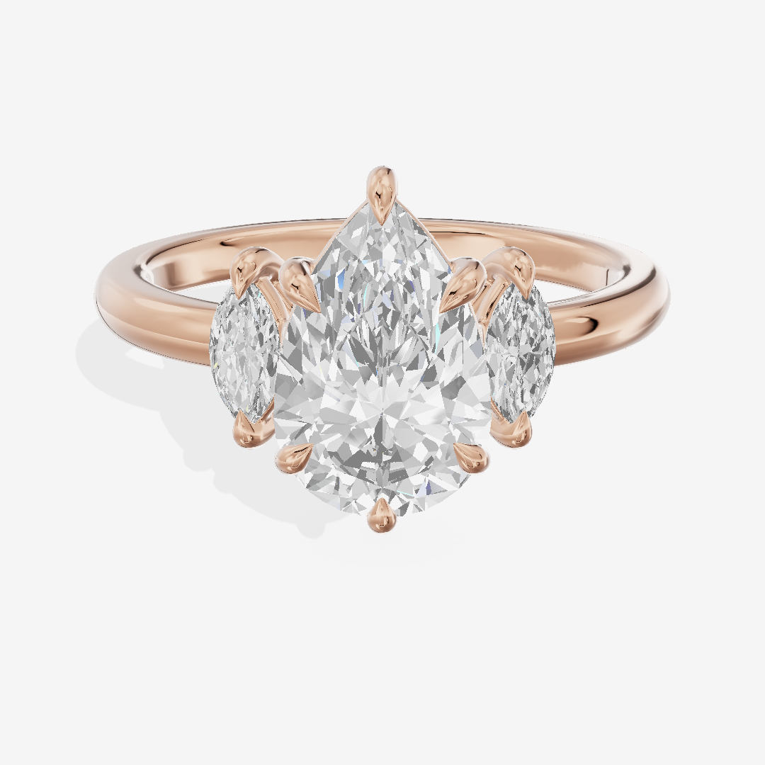 Classic Sincere Three Stone Pear Engagement Ring (1/3 ct. tw.) in 18K Rose Gold