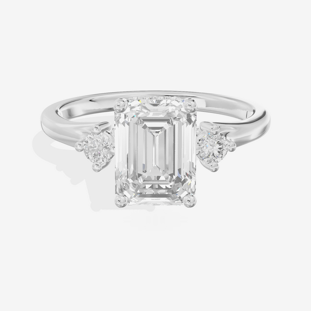 Sincere Three Stone Emerald Engagement Ring (1/6 ct. tw.) in 18K White Gold
