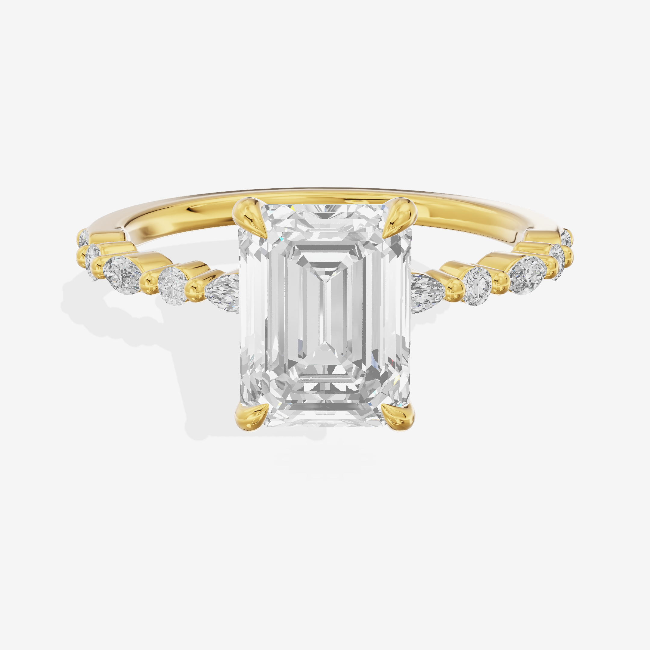 Lustrous Solea Emerald Engagement Ring with Side Stones (1/20 ct. tw.) in 18K Yellow Gold