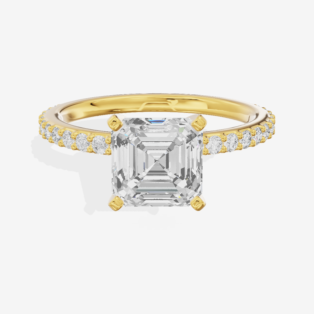 Petite Trellise Asscher Engagement Ring with Side Stones (1/3 ct. tw.) in 18K Yellow Gold