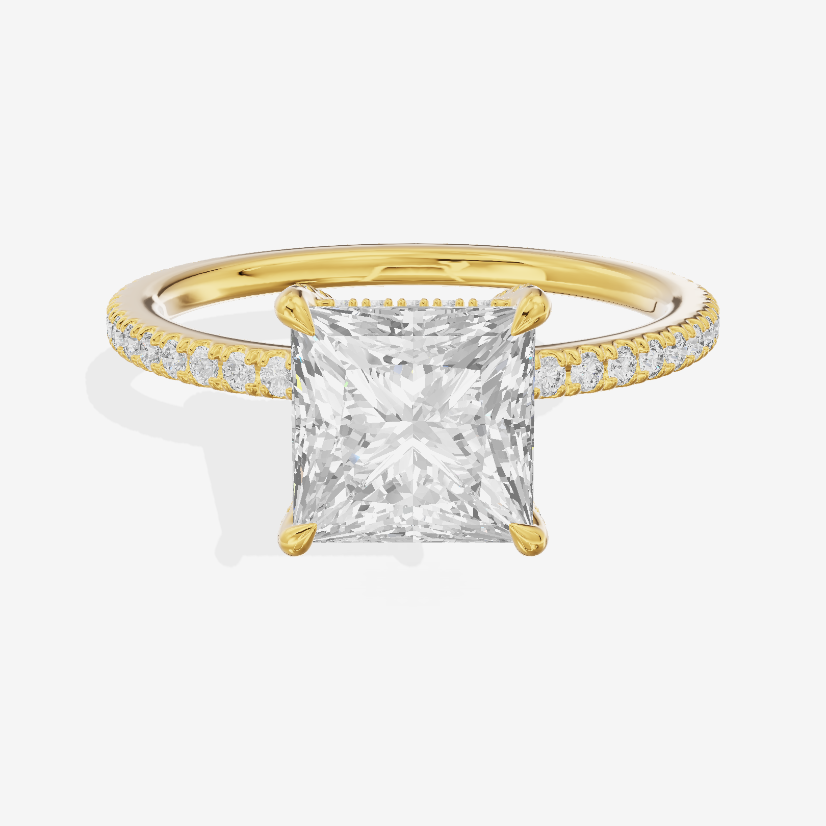 Lustrous Sincere Princess Engagement Ring with Side Stones (1/3 ct. tw.) in 14K Yellow Gold