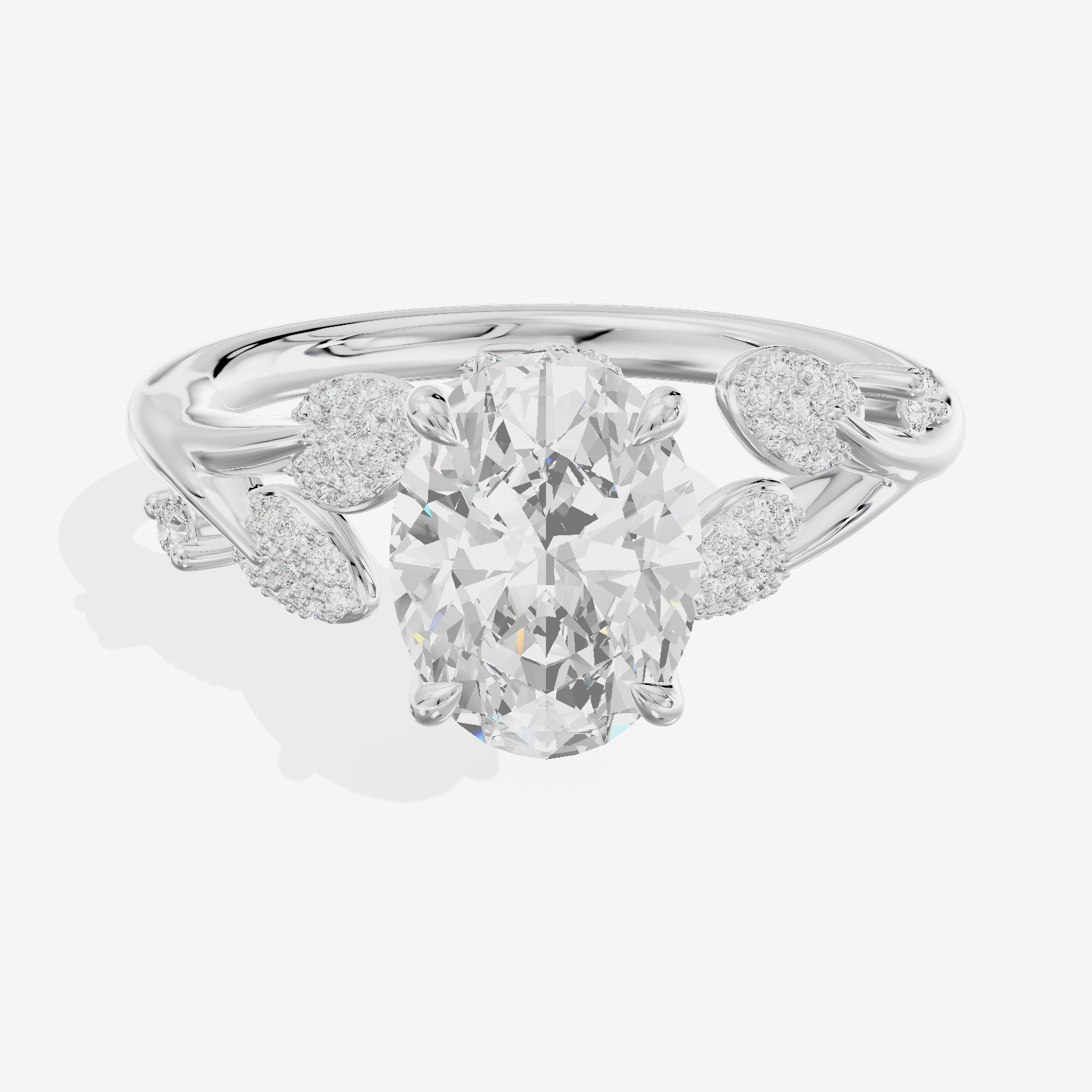 Grand Linger Oval Engagement Ring with Side Stones (1/10 ct. tw.) in 14K White Gold