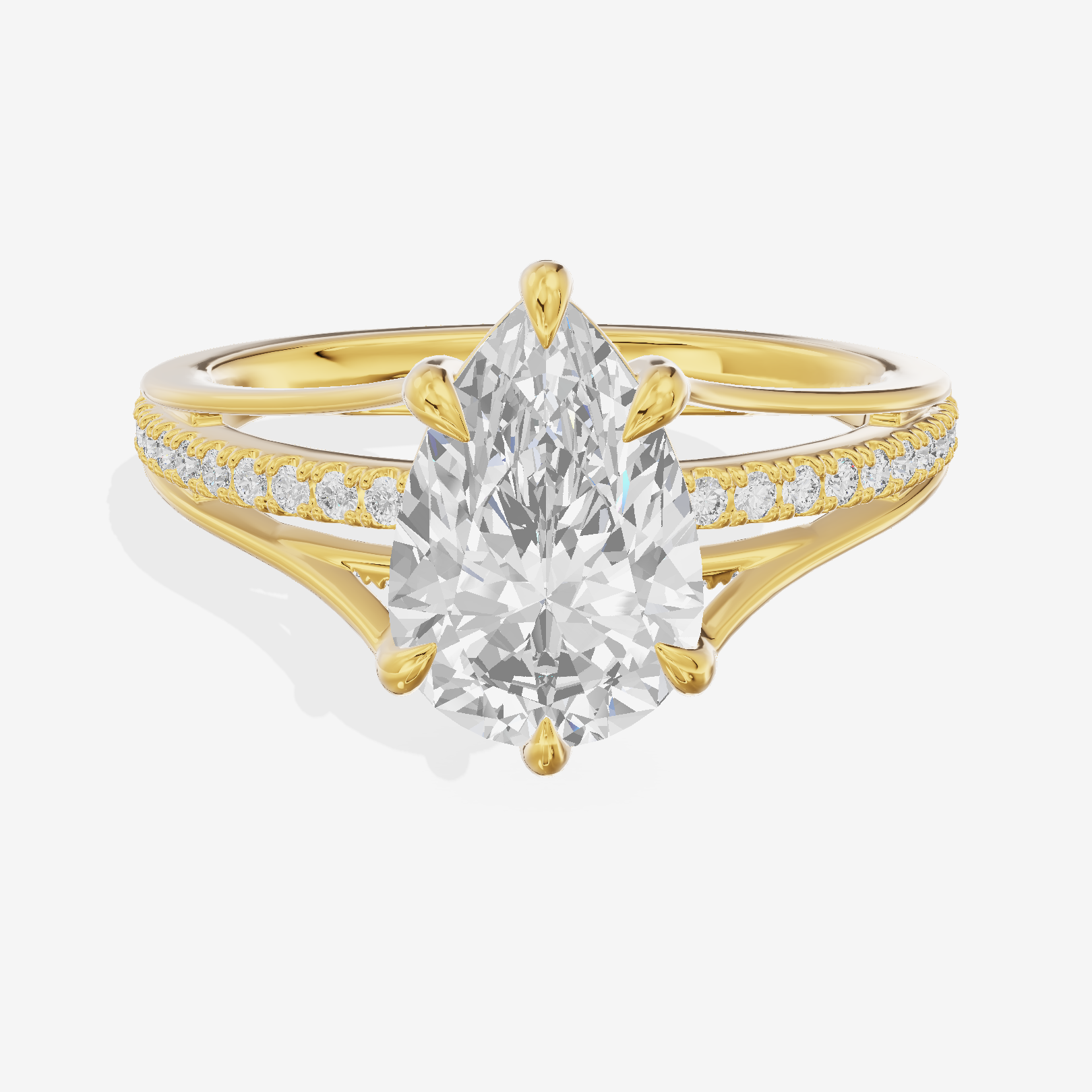 Bowed Coeurine Pear Engagement Ring with Side Stones (1/6 ct. tw.) in 14K Yellow Gold