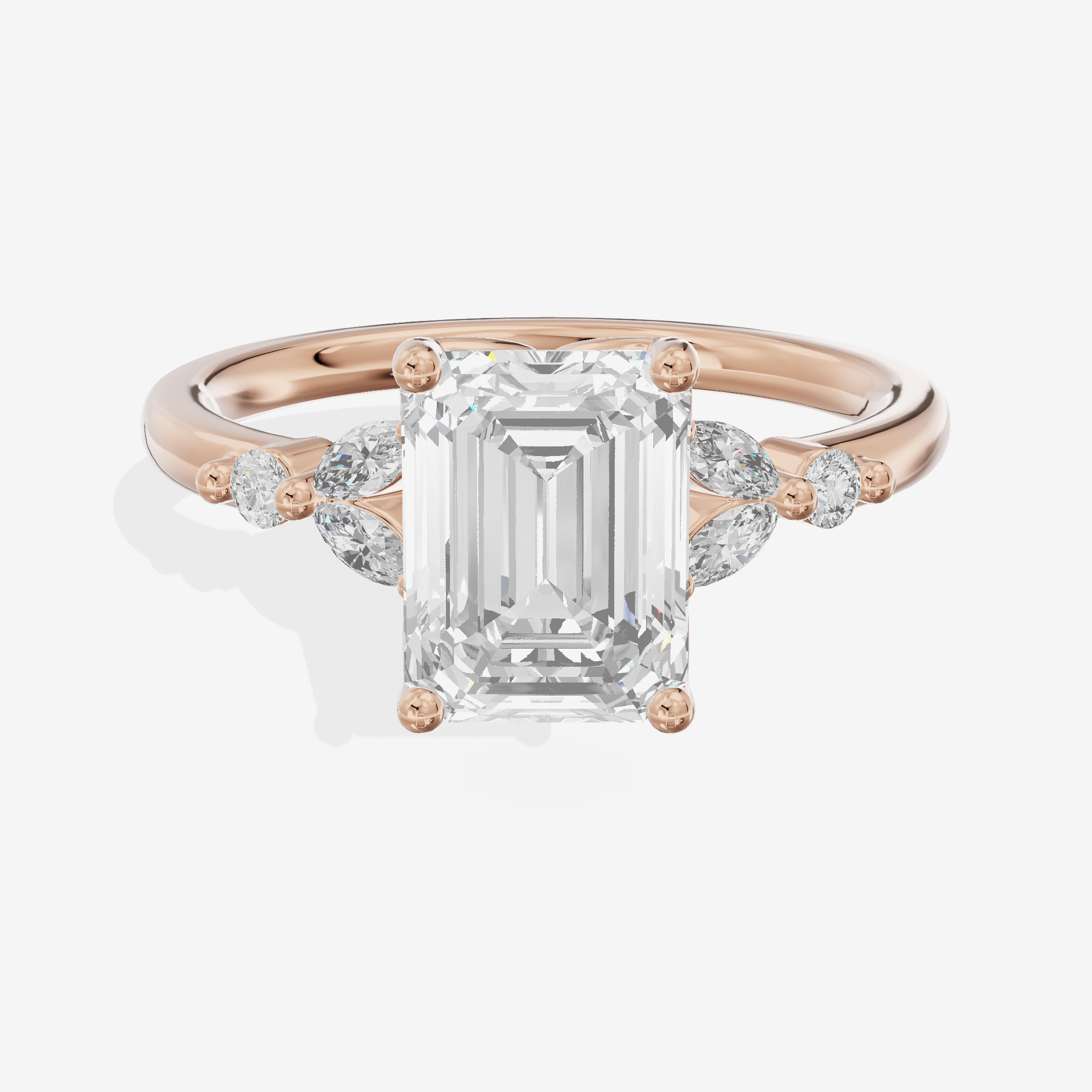Luxe Coeurine Emerald Engagement Ring with Side Stones (1/5 ct. tw.) in 18K Rose Gold