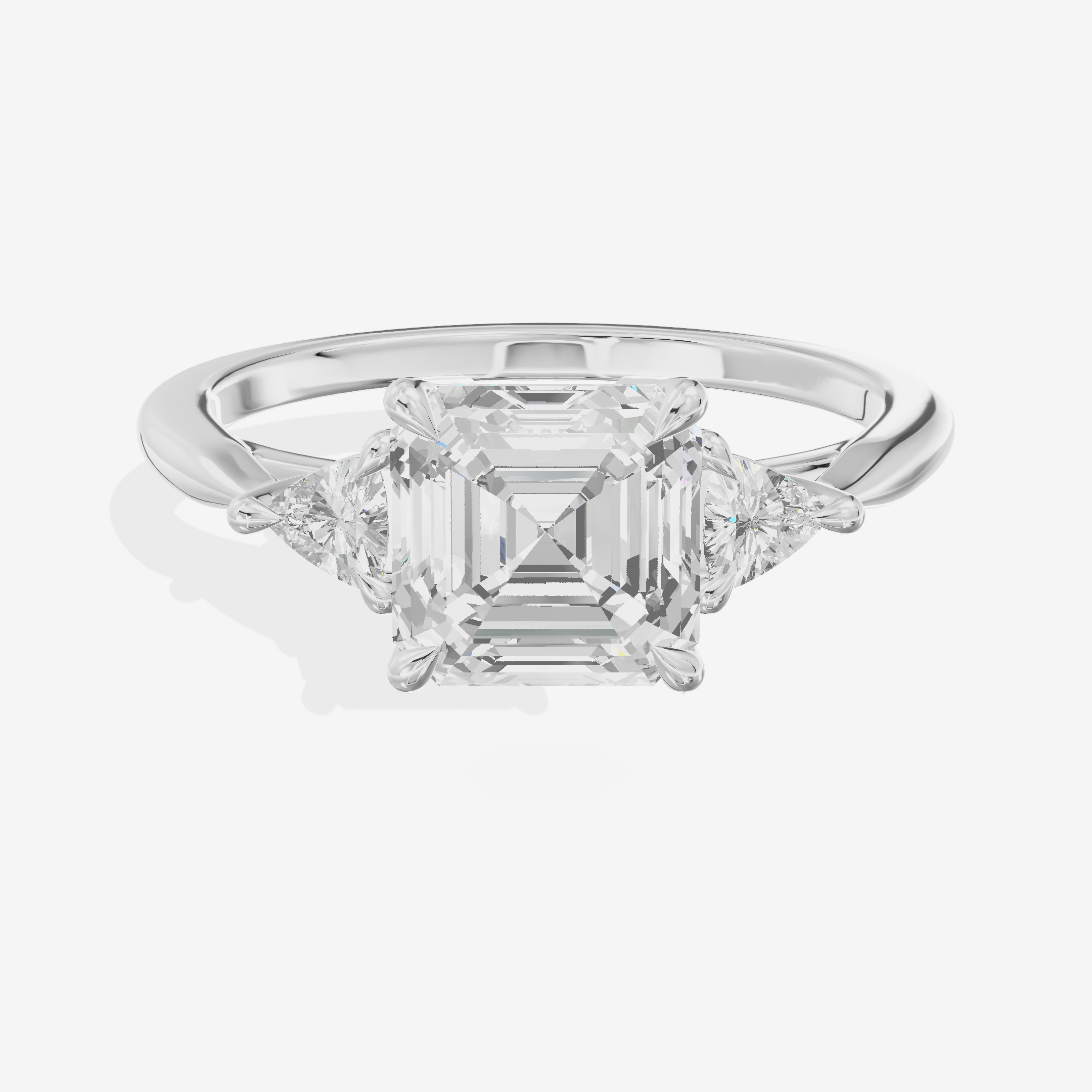 Coeurine Three Stone Asscher Engagement Ring (1/8 ct. tw.) in Platinum