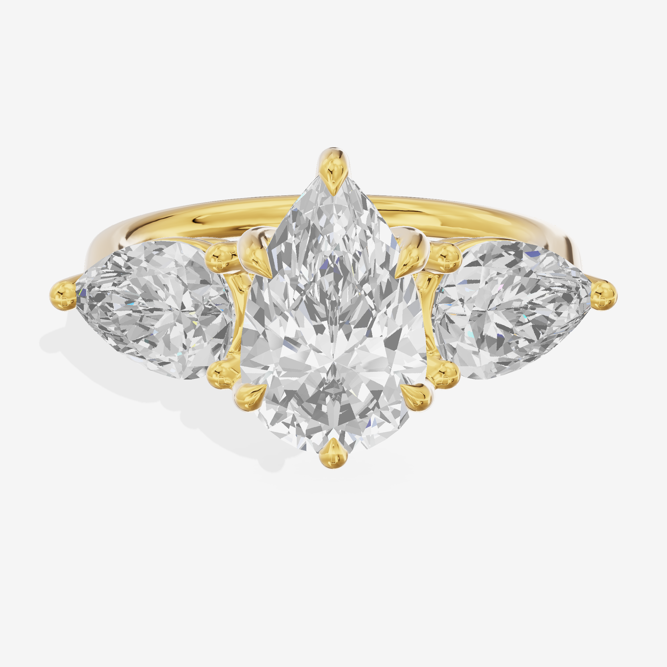 Luxe Heartline Three Stone Pear Engagement Ring (3/4 ct. tw.) in 14K Yellow Gold