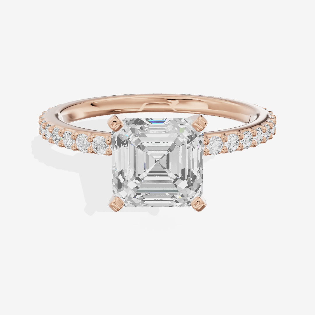 Petite Trellise Asscher Engagement Ring with Side Stones (1/3 ct. tw.) in 14K Rose Gold