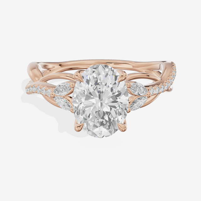 Lustrous Vowsae Oval Engagement Ring with Side Stones (1/5 ct. tw.) in 14K Rose Gold