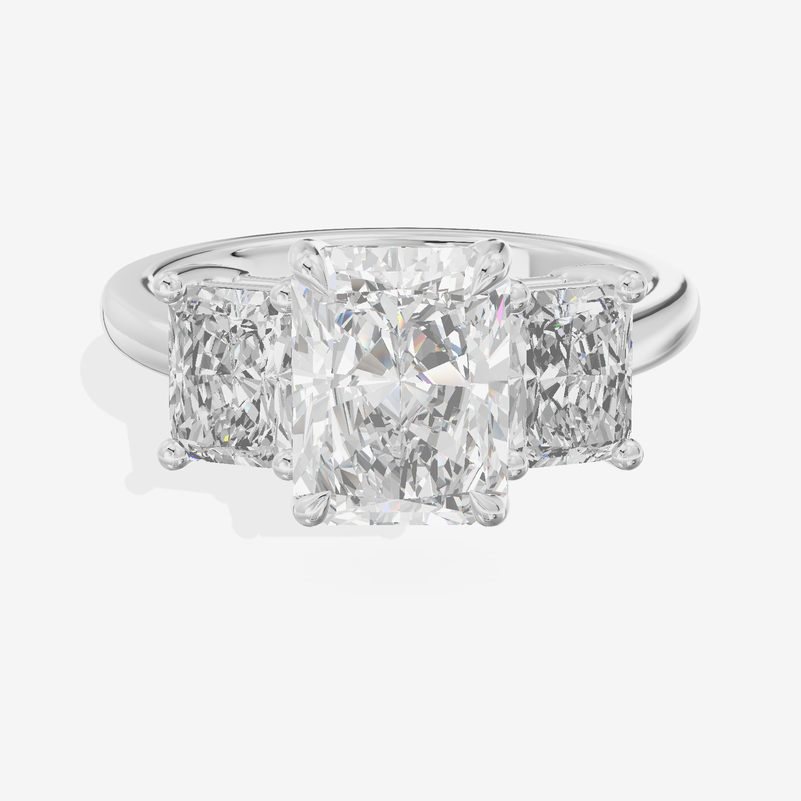 Luxe Aimora Three Stone Radiant Engagement Ring (3/4 ct. tw.) in 14K White Gold