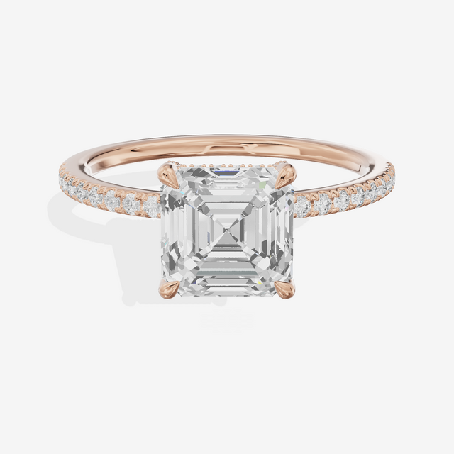 Bowed Sincere Asscher Engagement Ring with Side Stones (1/4 ct. tw.) in 18K Rose Gold