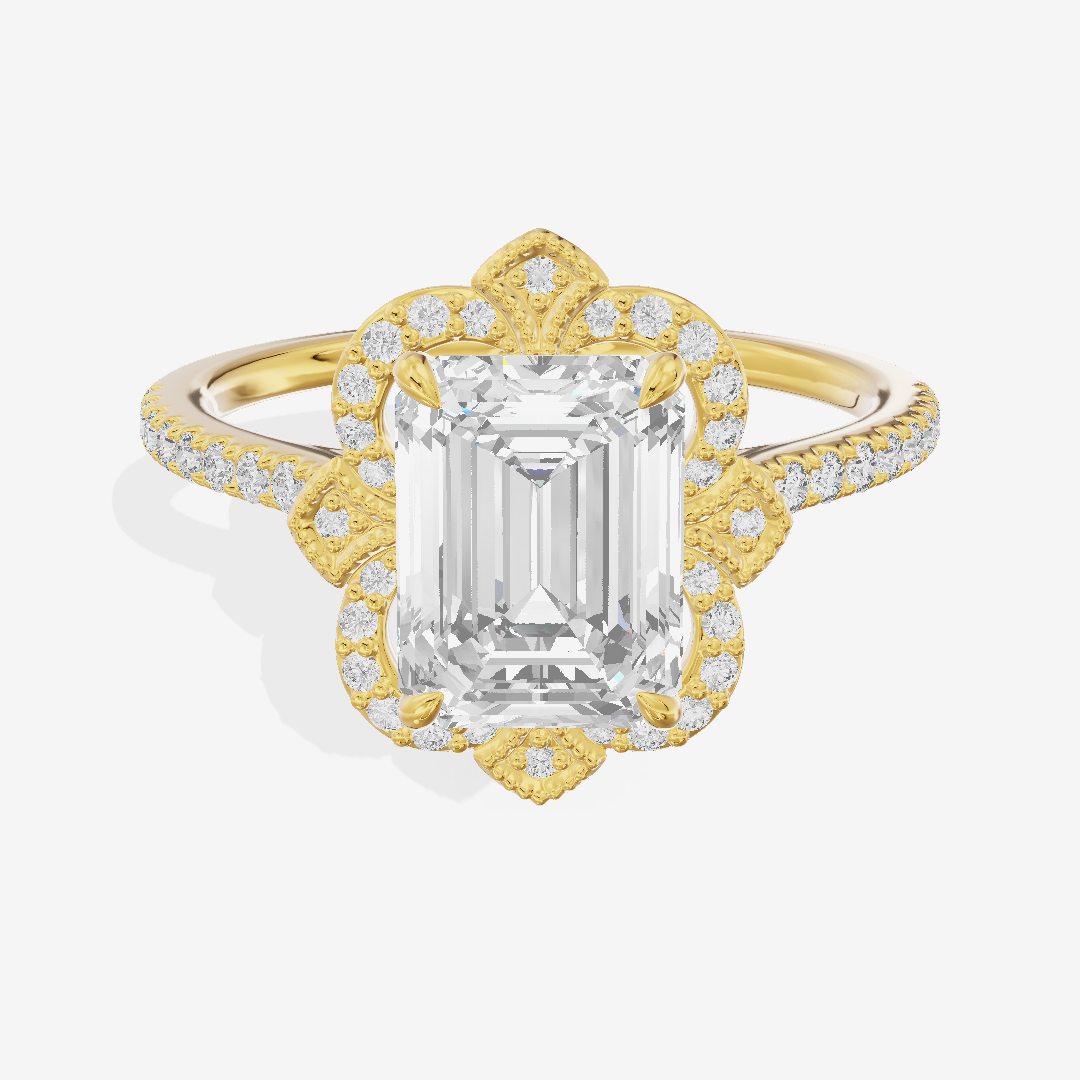Selenia Halo Emerald Engagement Ring (1/6 ct. tw.) in 18K Yellow Gold