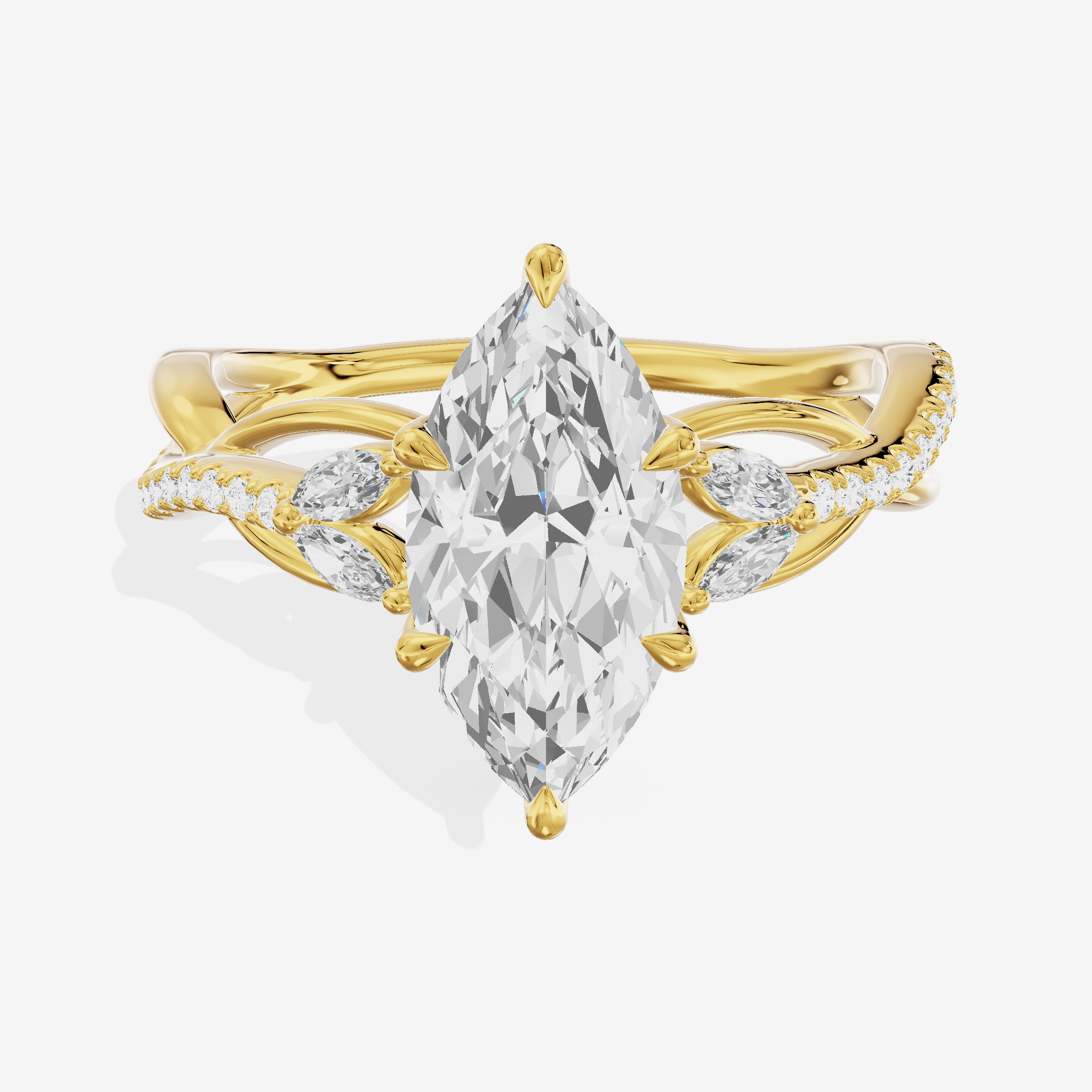 Lustrous Vowsae Marquise Engagement Ring with Side Stones (1/5 ct. tw.) in 18K Yellow Gold