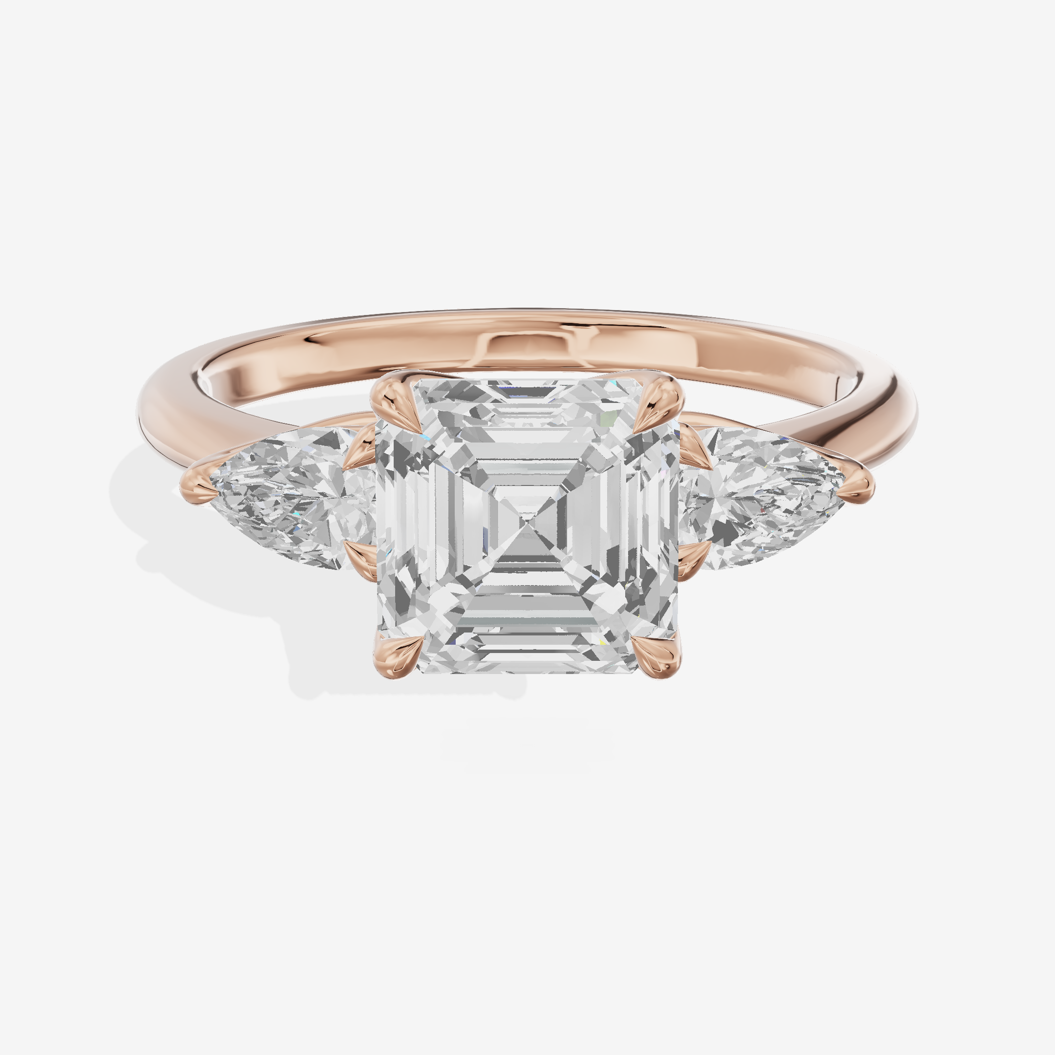 Belovae Asscher Three Stone Engagement Ring (2/5 ct. tw.) in 14K Rose Gold