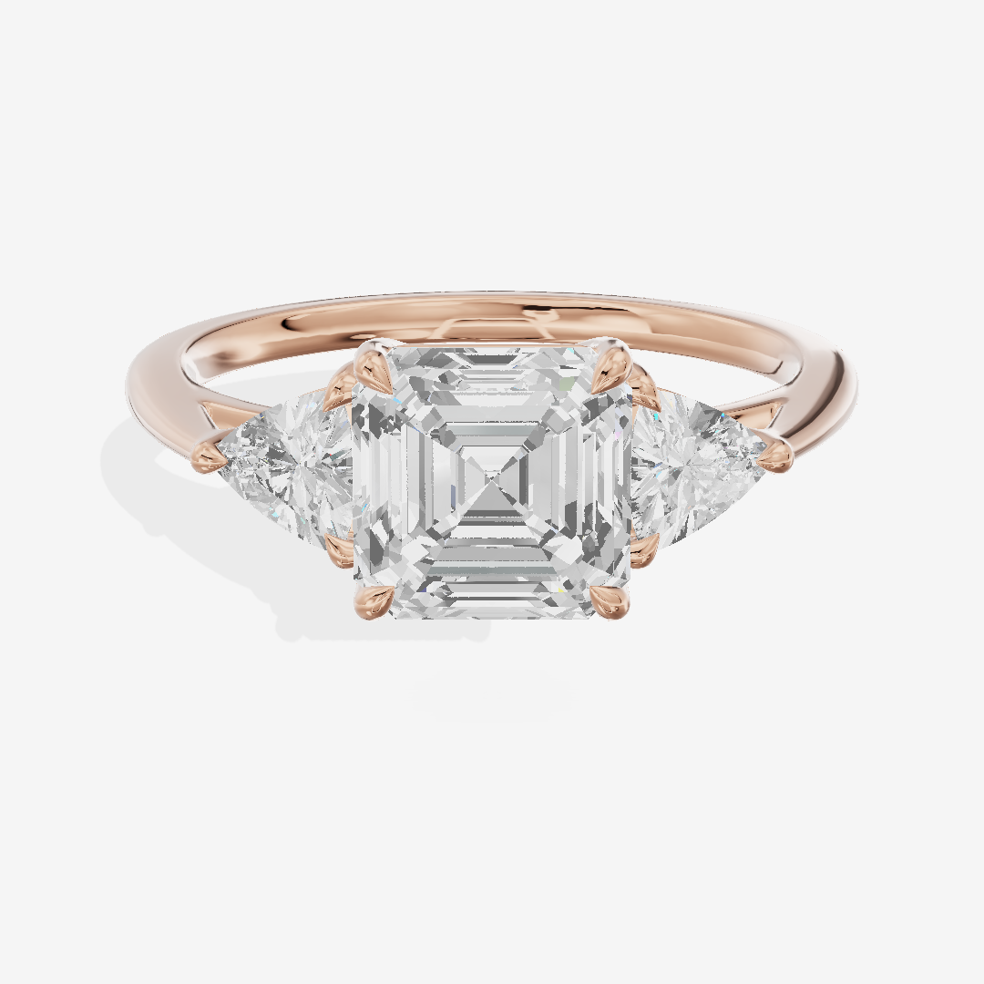 Luxe Coeurine Three Stone Asscher Engagement Ring (1/2 ct. tw.) in 18K Rose Gold