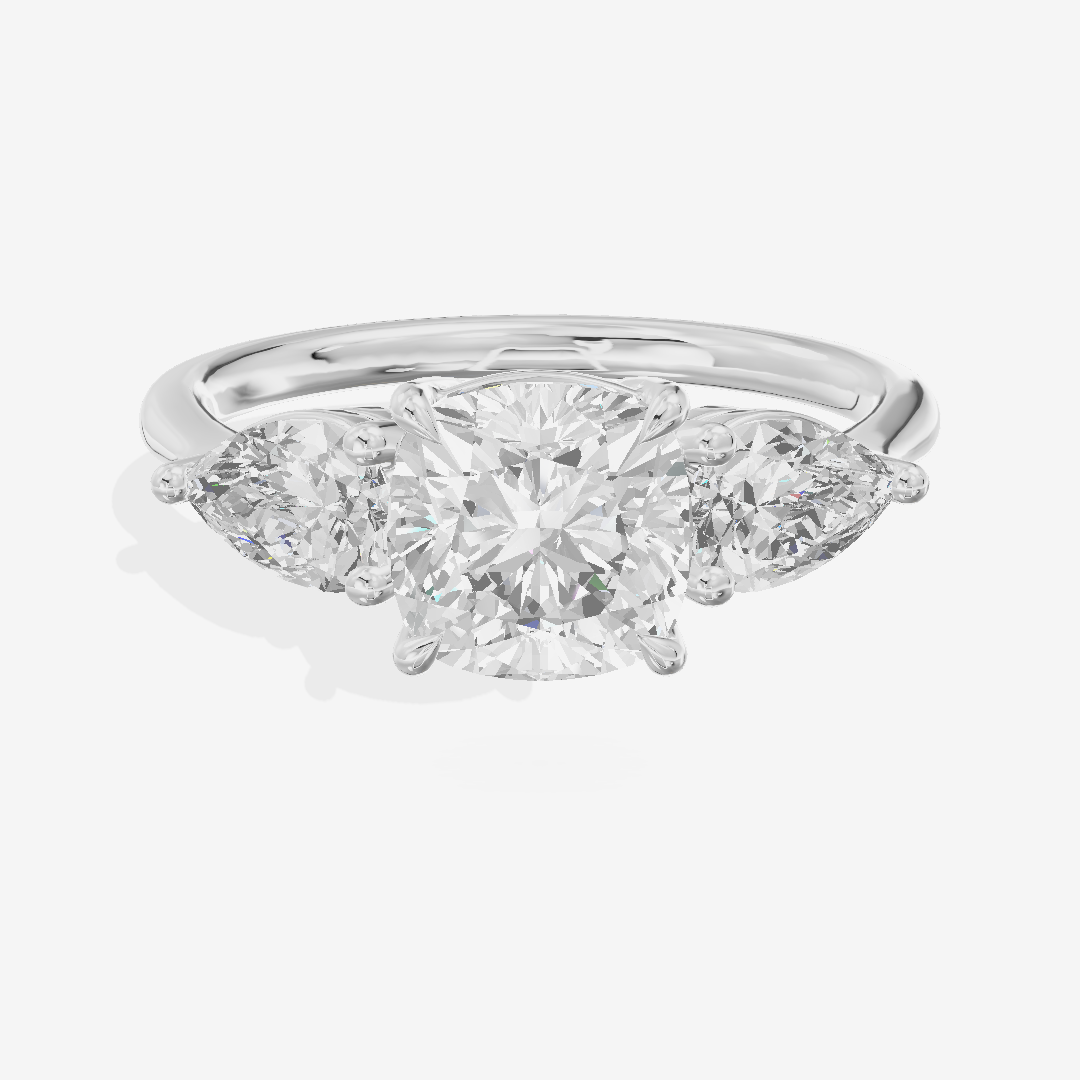 Luxe Adorae Three Stone Cushion Engagement Ring (3/4 ct. tw.) in 14K White Gold