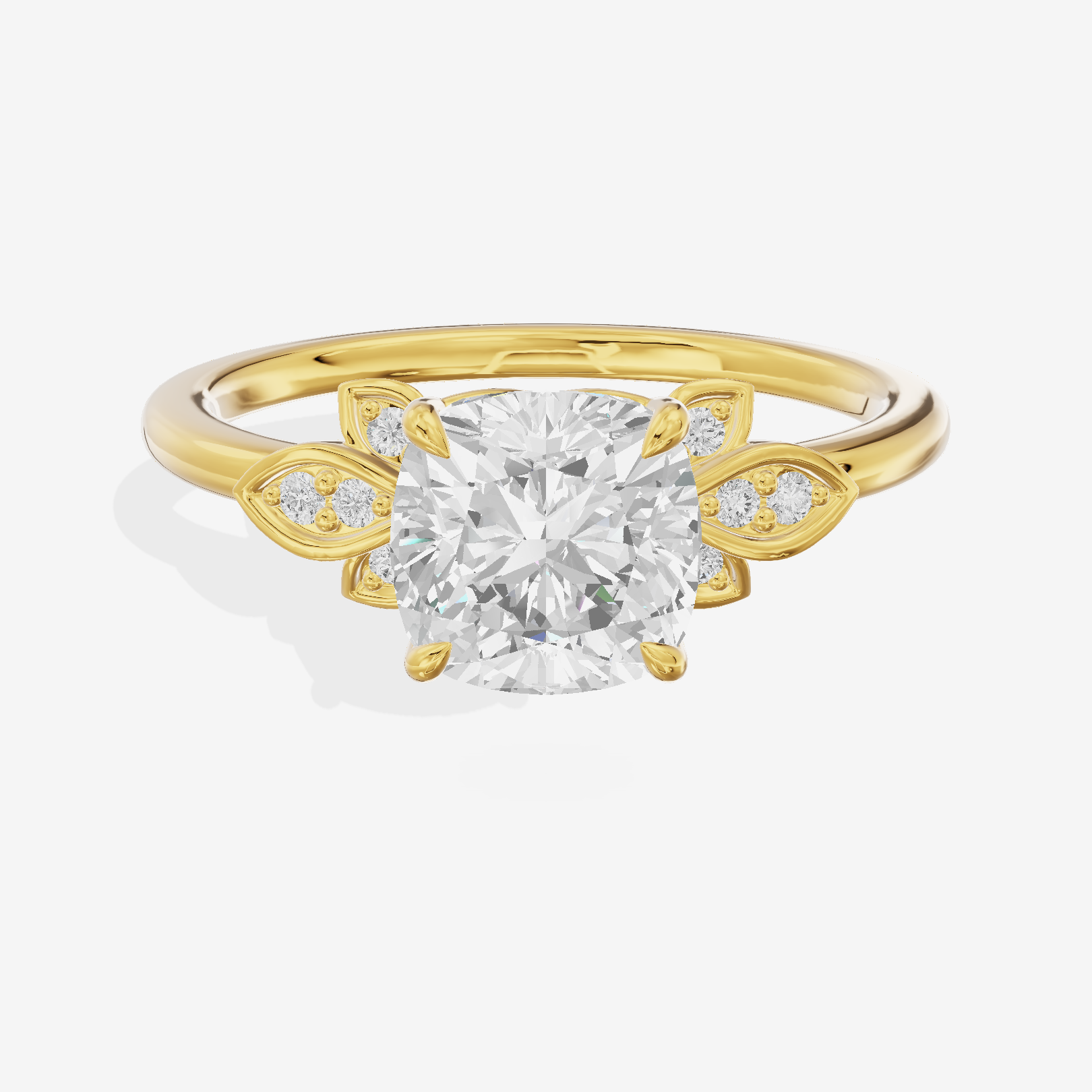 Trellise Cushion Engagement Ring with Side Stones (1/20 ct. tw.) in 14K Yellow Gold