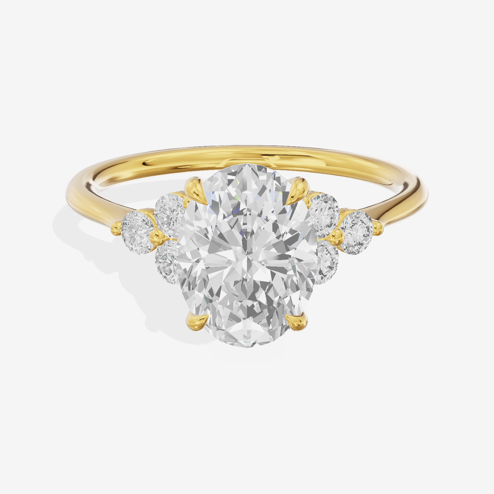 Lustrous Promezza Oval Engagement Ring with Side Stones (1/20 ct. tw.) in 14K Yellow Gold