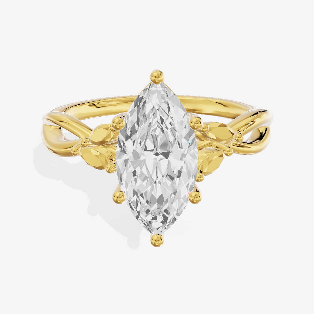 Modern Sincere Marquise Engagement Ring with Side Stones in 18K Yellow Gold