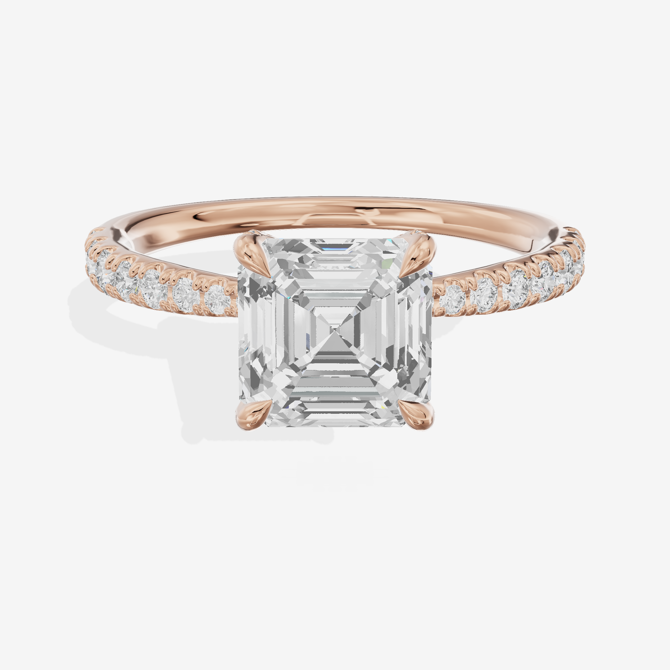 Whispered Lumera Asscher Engagement Ring with Side Stones (1/3 ct. tw.) in 14K Rose Gold