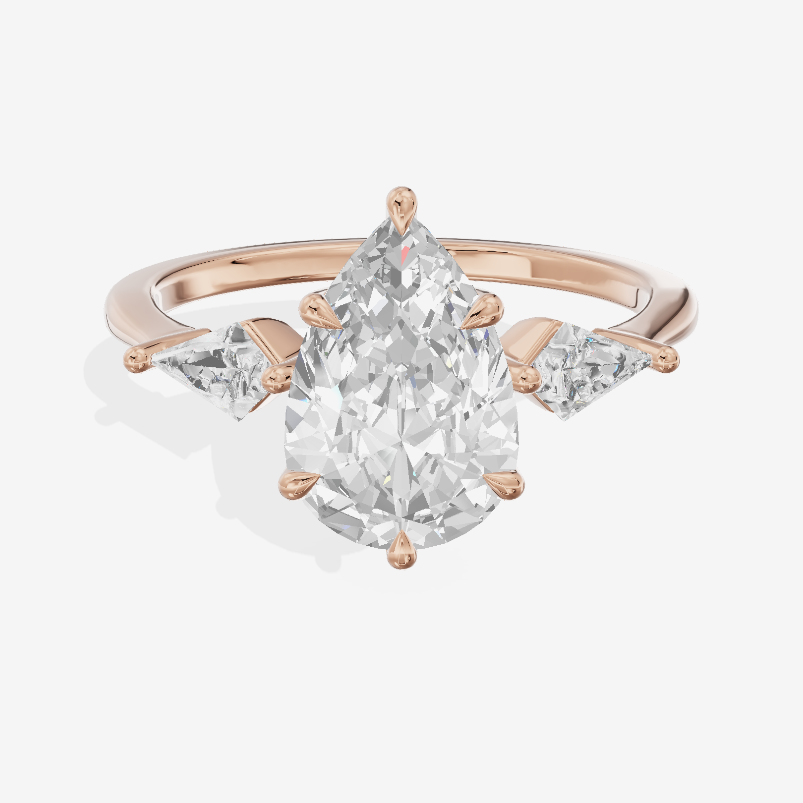 Luxe Maia Three Stone Pear Engagement Ring (1/3 ct. tw.) in 18K Rose Gold