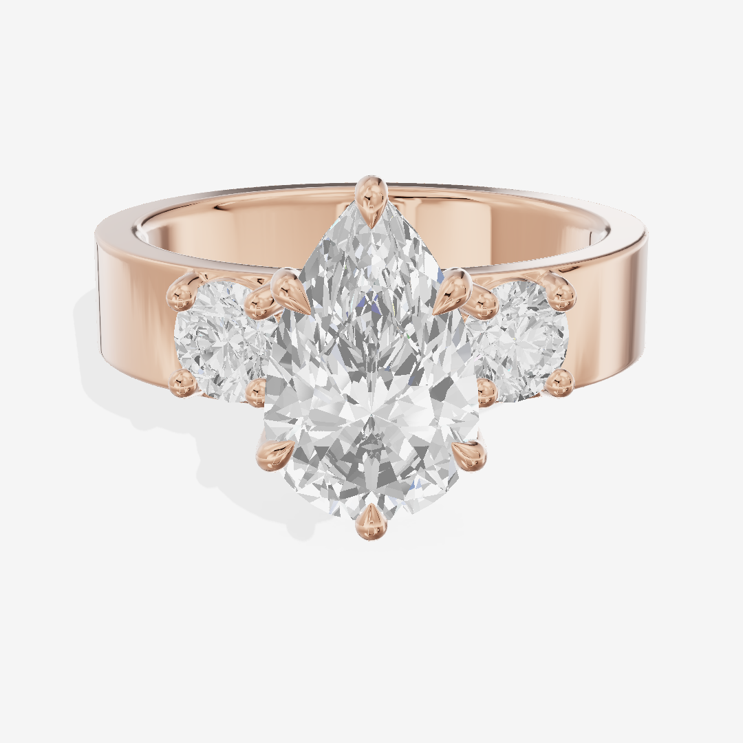Royal Vowsae Three Stone Pear Engagement Ring (1/2 ct. tw.) in 18K Rose Gold