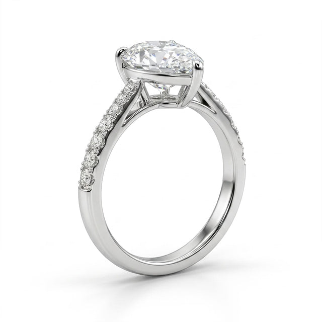 Solitaire Pavé Pear Engagement Ring (5 ct. tw.) in 18K White Gold