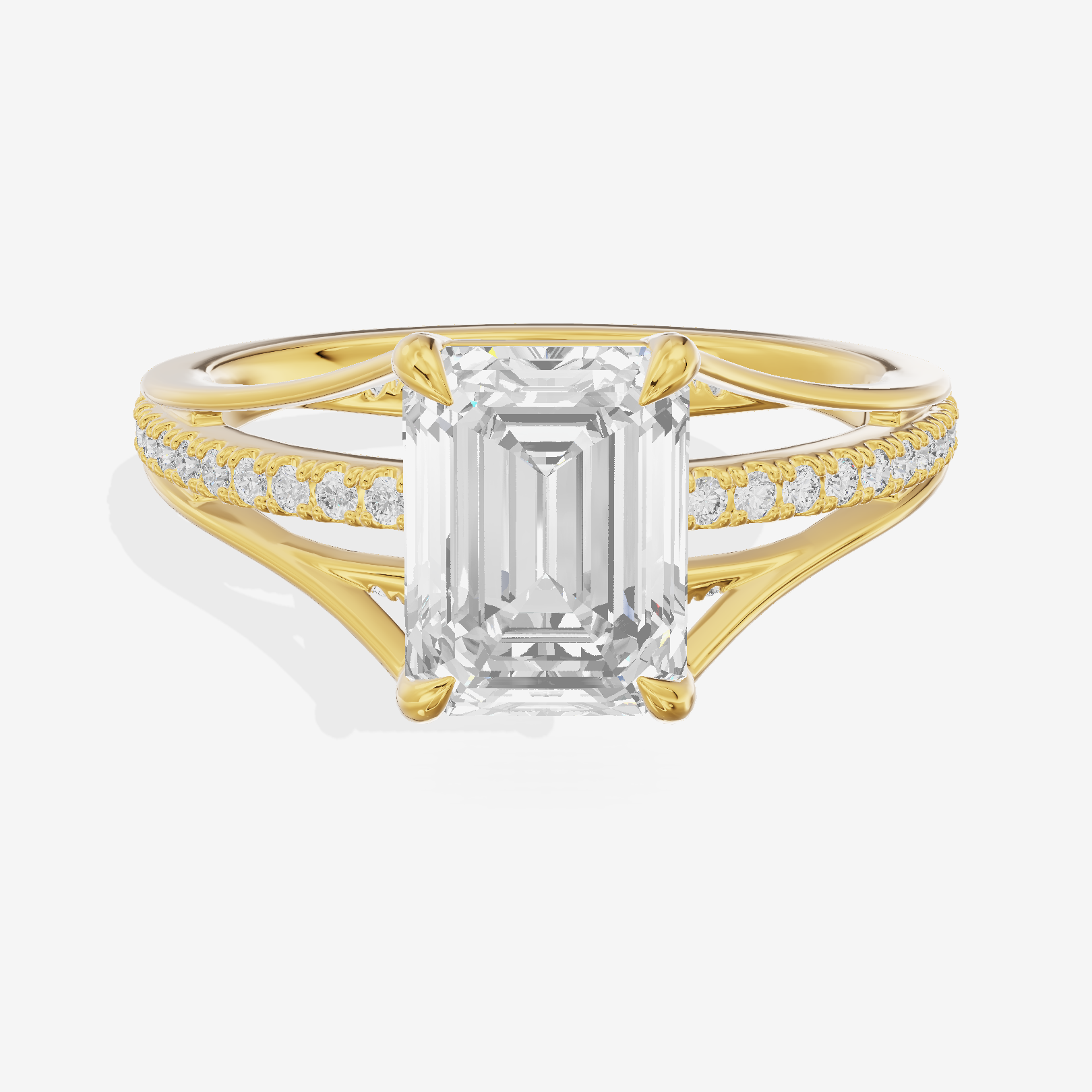 Bowed Coeurine Emerald Engagement Ring with Side Stones (1/6 ct. tw.) in 18K Yellow Gold