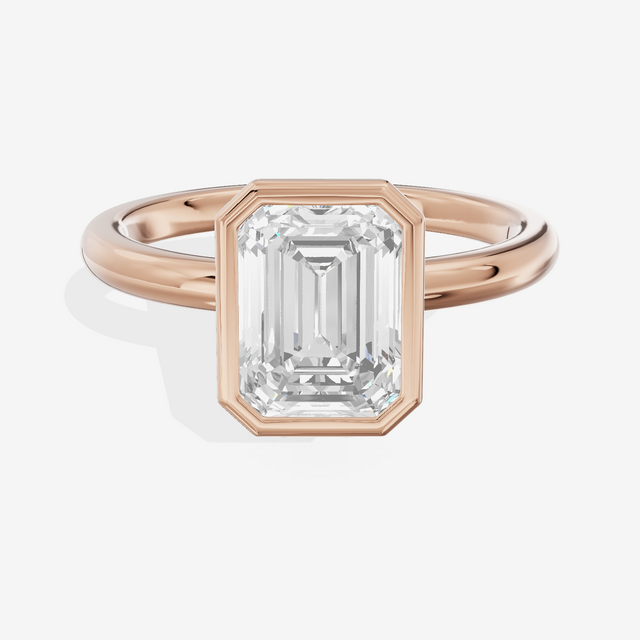 Tensare Bezel 2mm Emerald Solitaire Engagement Ring in 14K Rose Gold