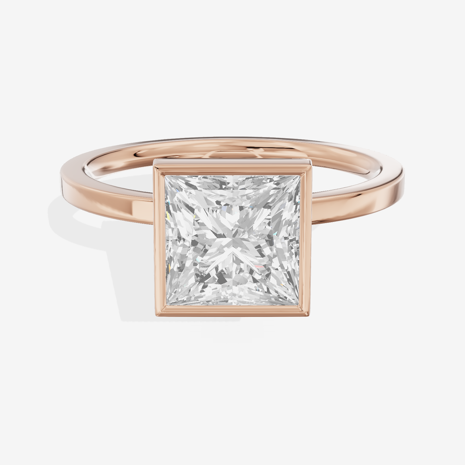 One of One Classic 1.5mm Princess Bezel Engagement Ring in 14K Rose Gold
