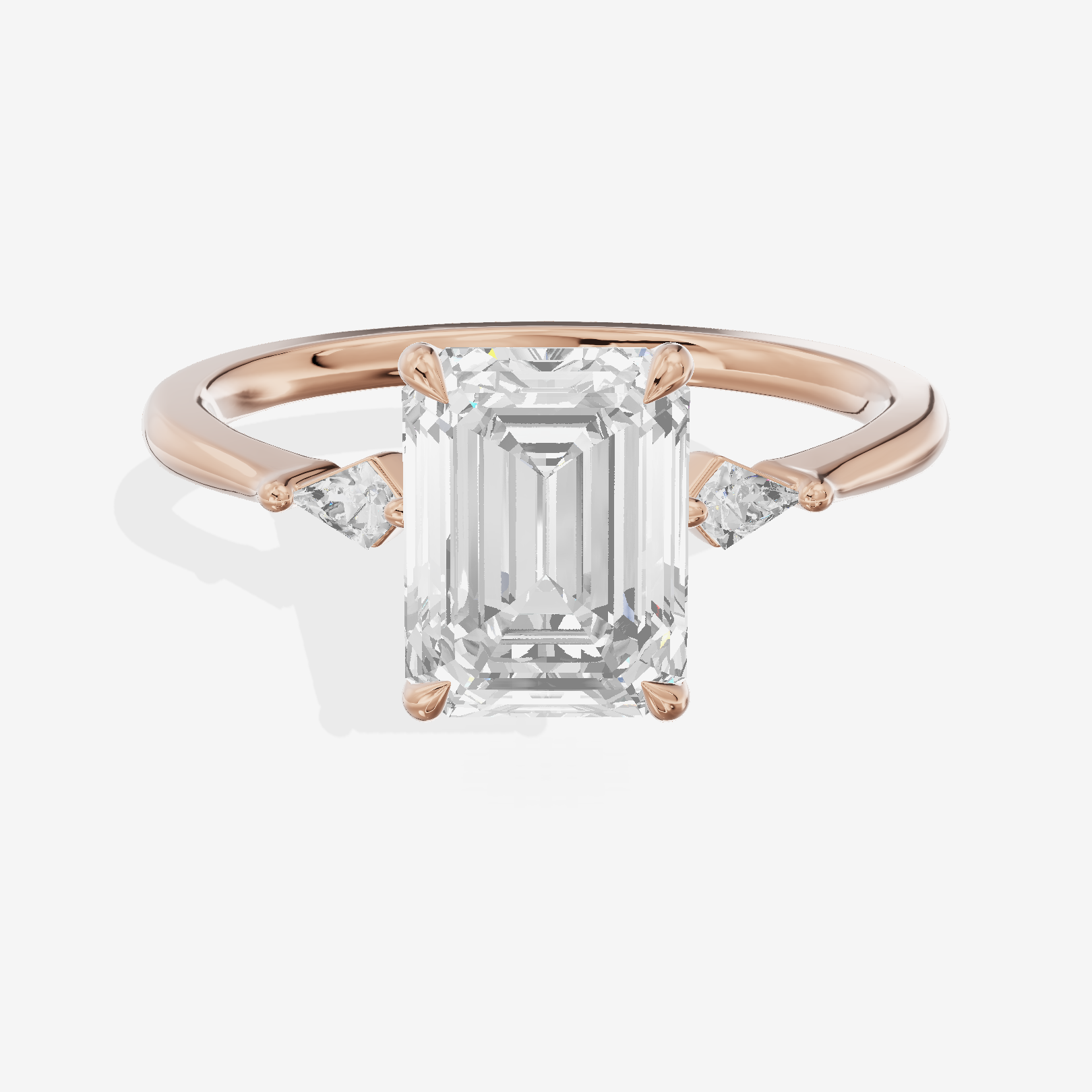 Petite Triade Emerald Three Stone Engagement Ring (1/15 ct. tw.) in 18K Rose Gold