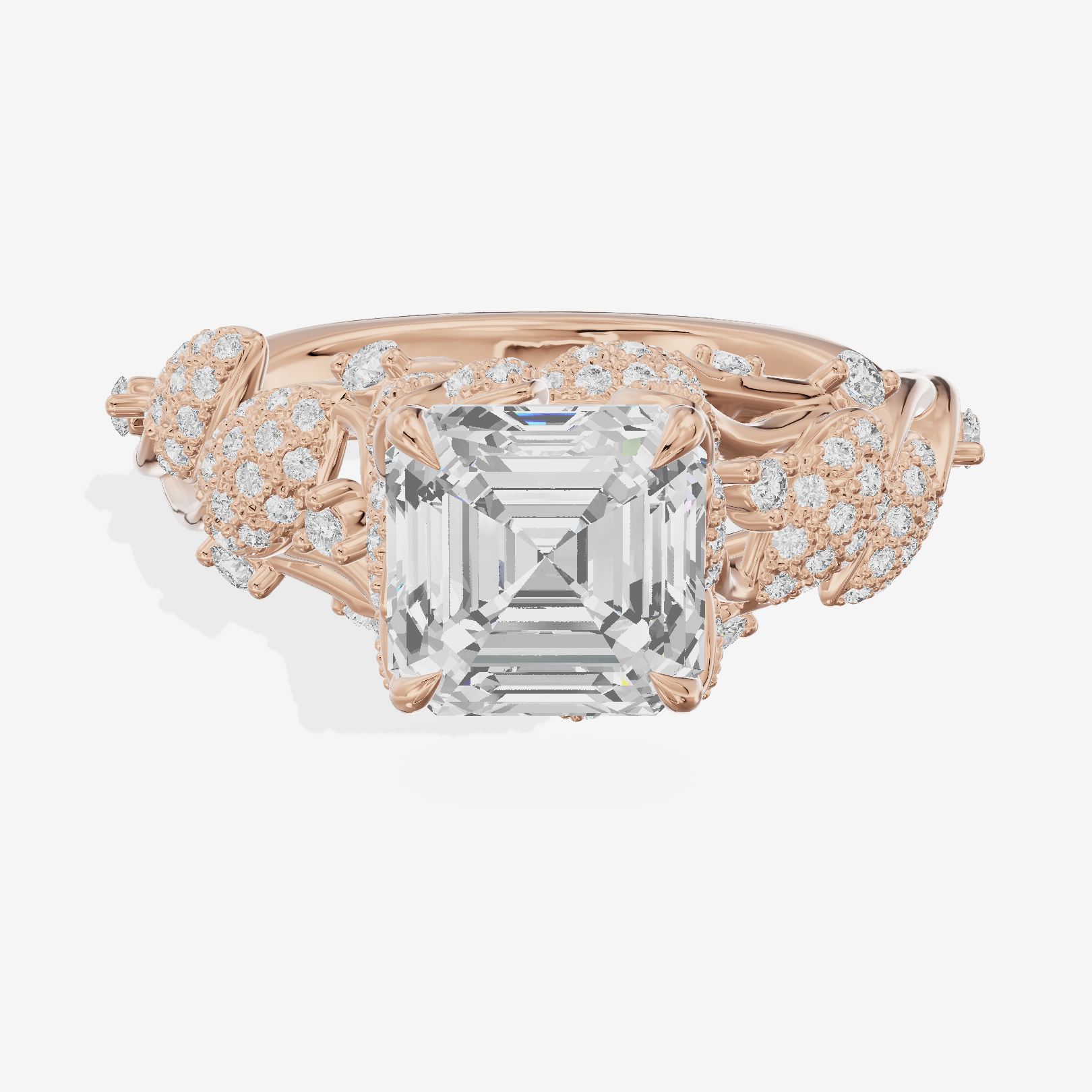 Modern Linger Asscher Engagement Ring with Side Stones (3/4 ct. tw.) in 14K Rose Gold