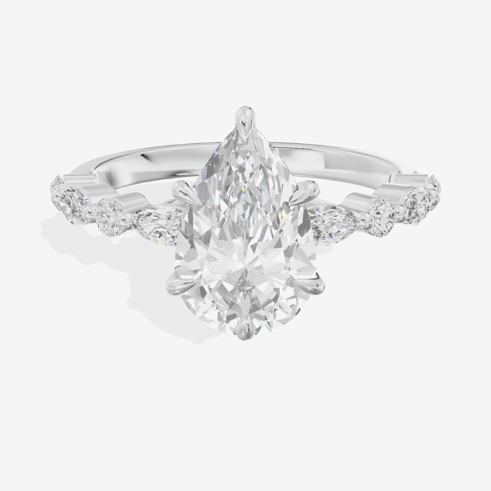 Lumera Cathedral Pear Engagement Ring with Side Stones (1/3 ct. tw.) in 18K White Gold
