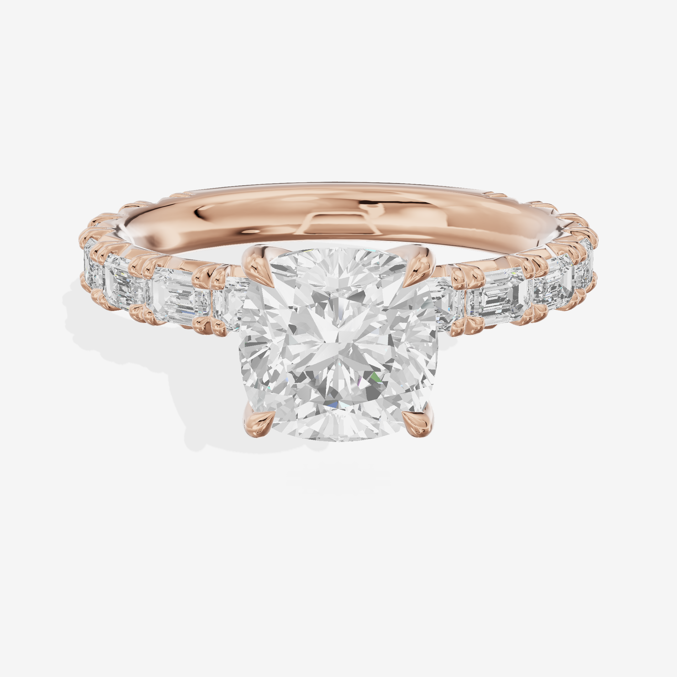 Luxe Aurea Cushion Engagement Ring with Side Stones (3/8 ct. tw.) in 18K Rose Gold