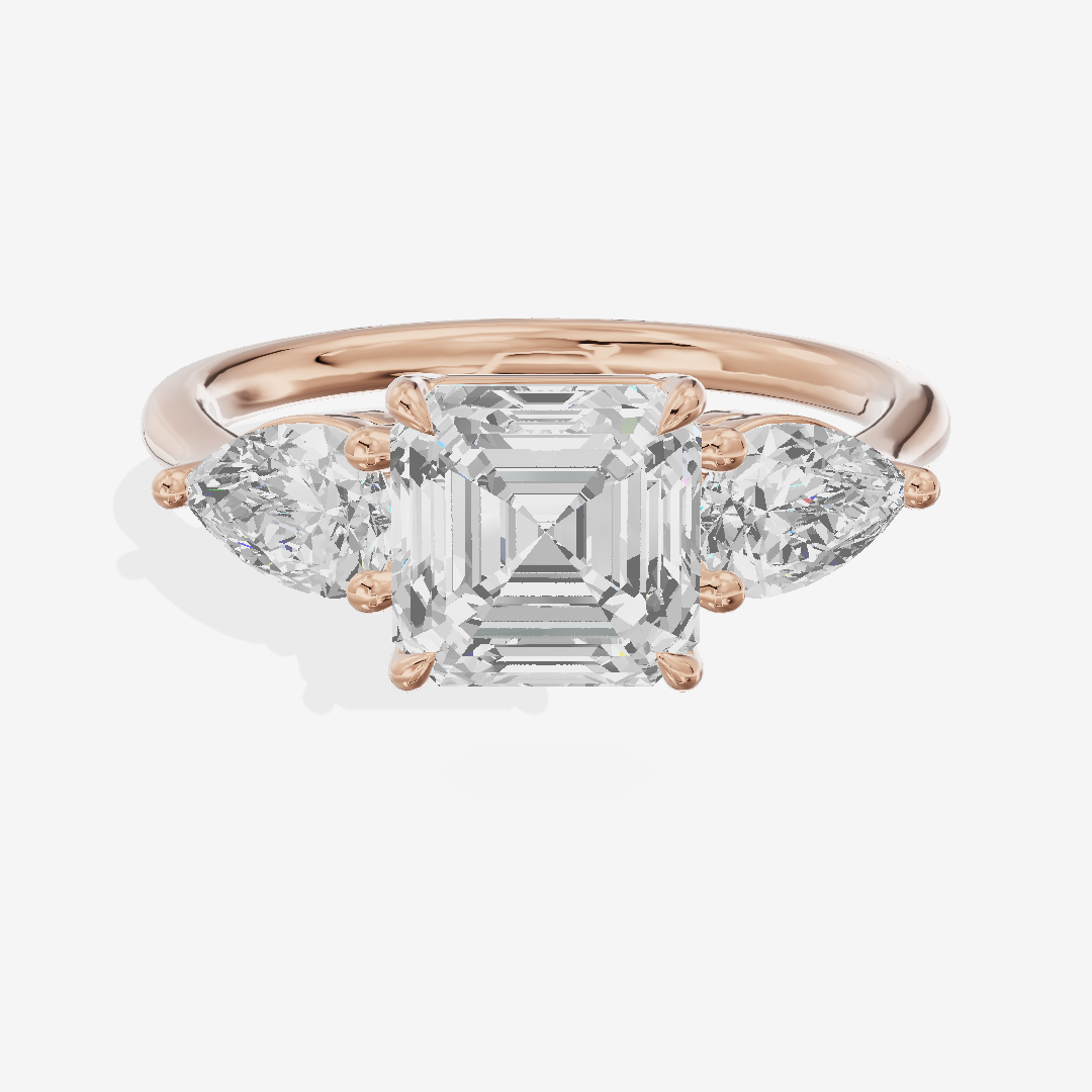Luxe Adorae Three Stone Asscher Engagement Ring (3/4 ct. tw.) in 14K Rose Gold