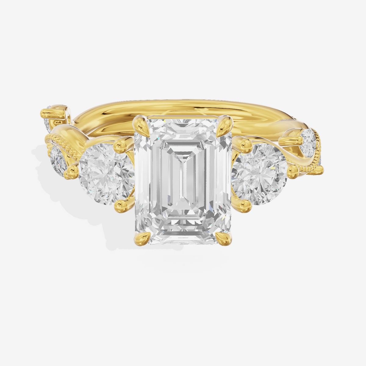 Vintage Belovae Emerald Three Stone Engagement Ring (3/5 ct. tw.) in 18K Yellow Gold