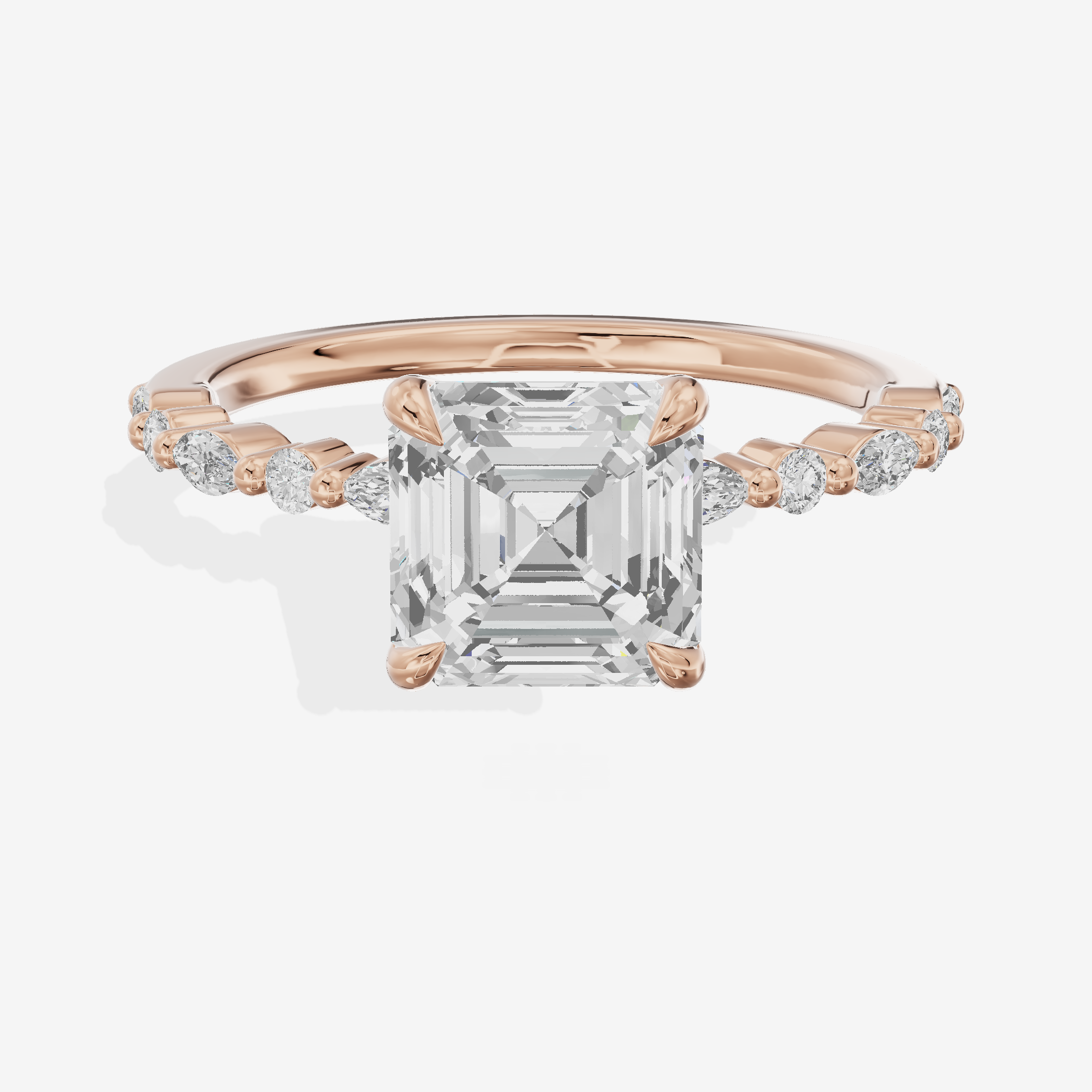 Lustrous Solea Asscher Engagement Ring with Side Stones (1/20 ct. tw.) in 14K Rose Gold