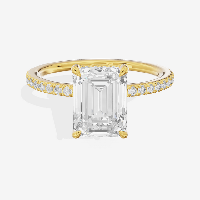 Lustrous Sincere Emerald Engagement Ring with Side Stones (1/3 ct. tw.) in 14K Yellow Gold
