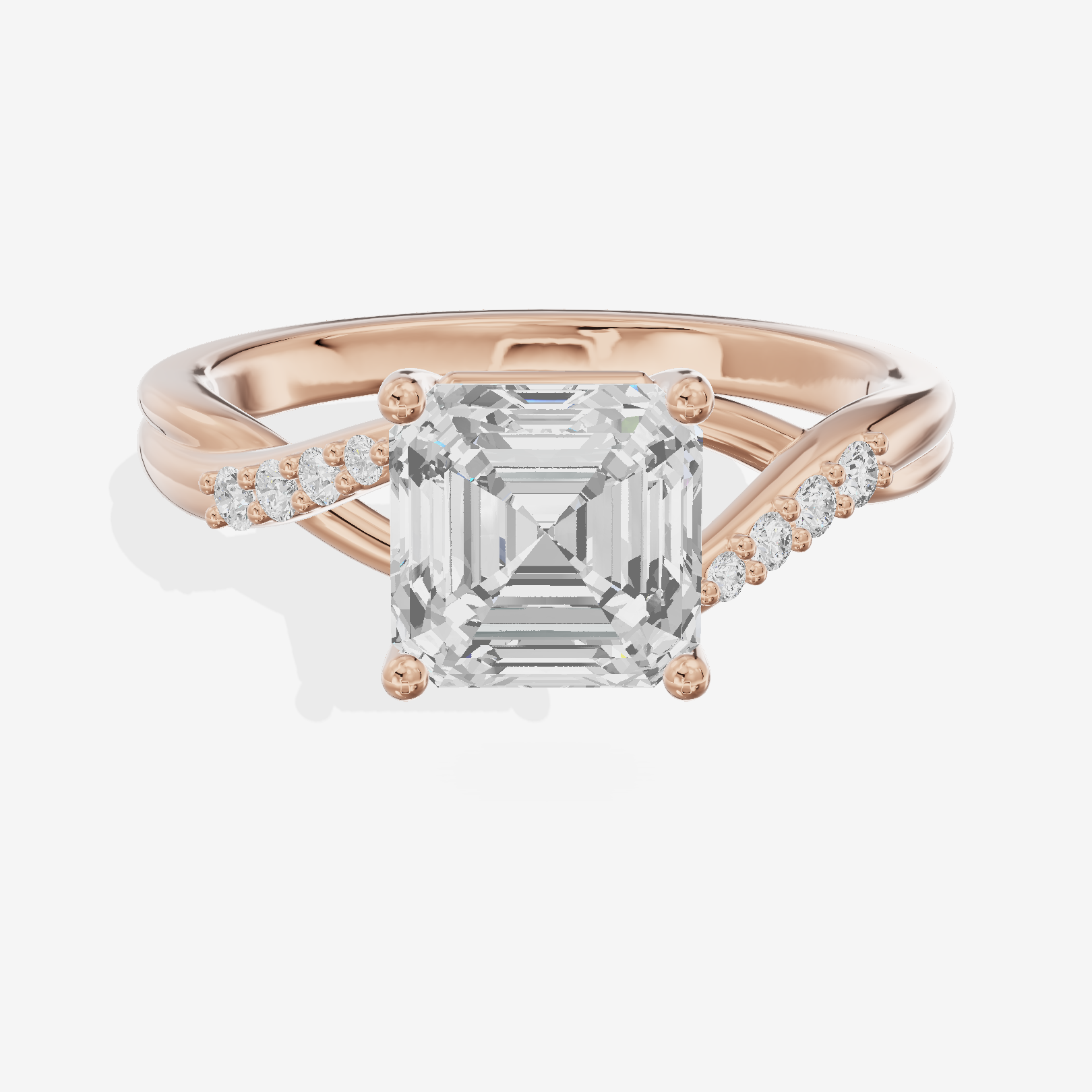 Twined Aimora Asscher Engagement Ring with Side Stones (1/15 ct. tw.) in 18K Rose Gold