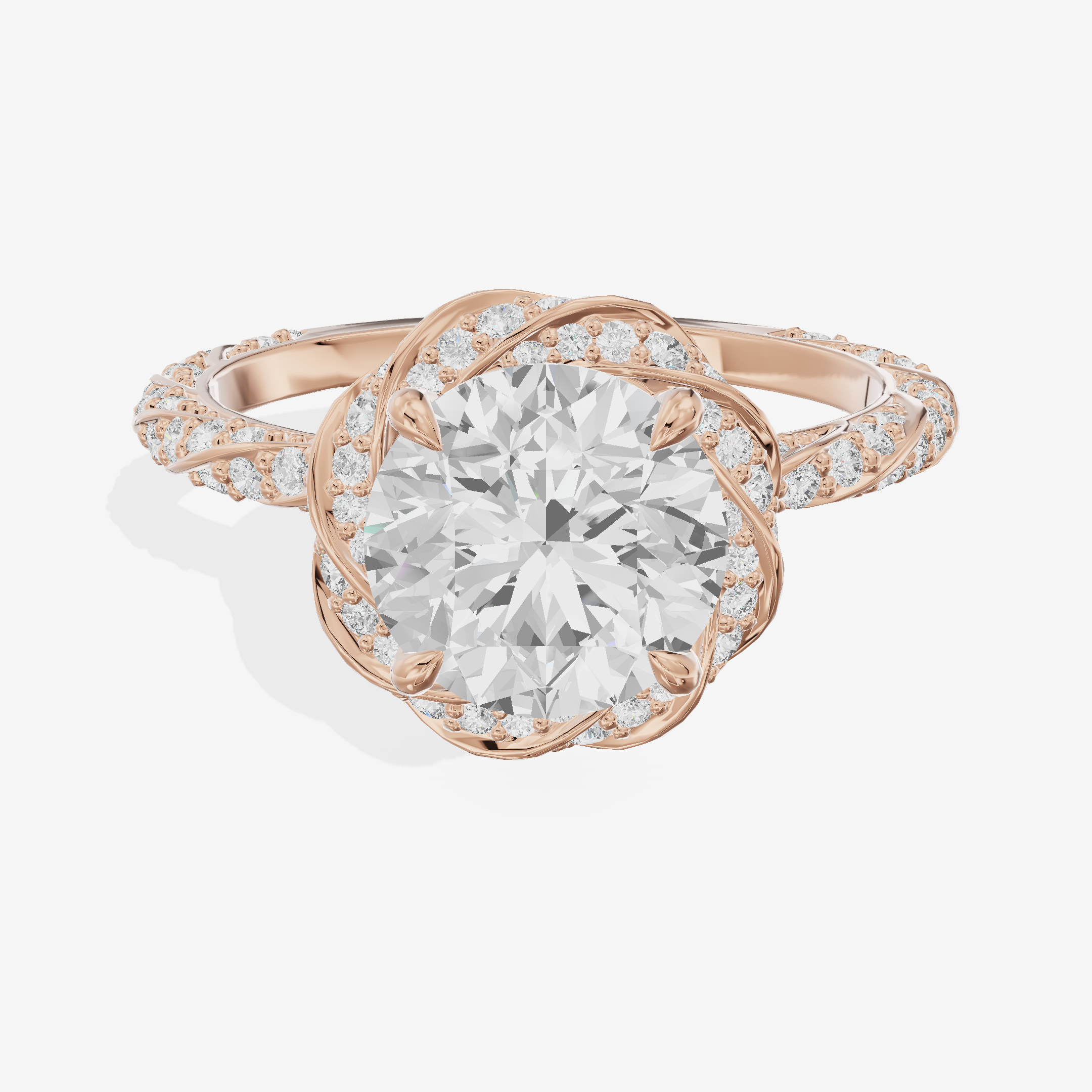 Grand Aimora Round Engagement Ring with Hidden Halos (1/20 ct. tw.) in 18K Rose Gold