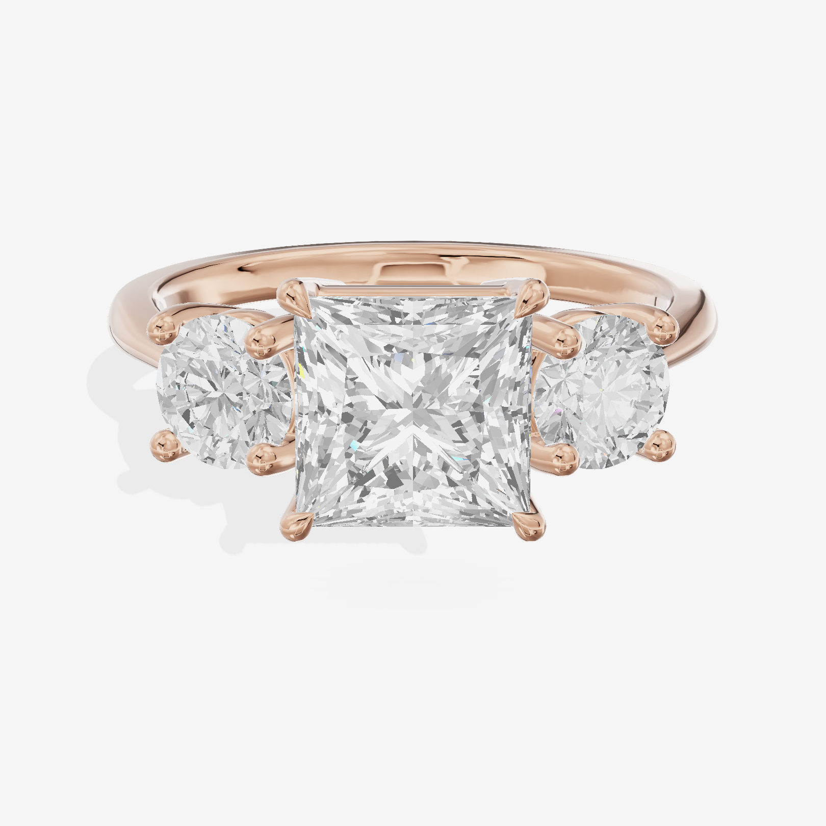 Luxe Trueheart Three Stone Princess Engagement Ring (2/3 ct. tw.) in 18K Rose Gold