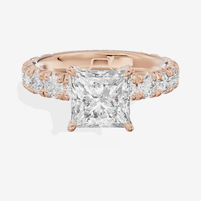 Crowned Sincere Princess Engagement Ring with Side Stones (3/4 ct. tw.) in 18K Rose Gold