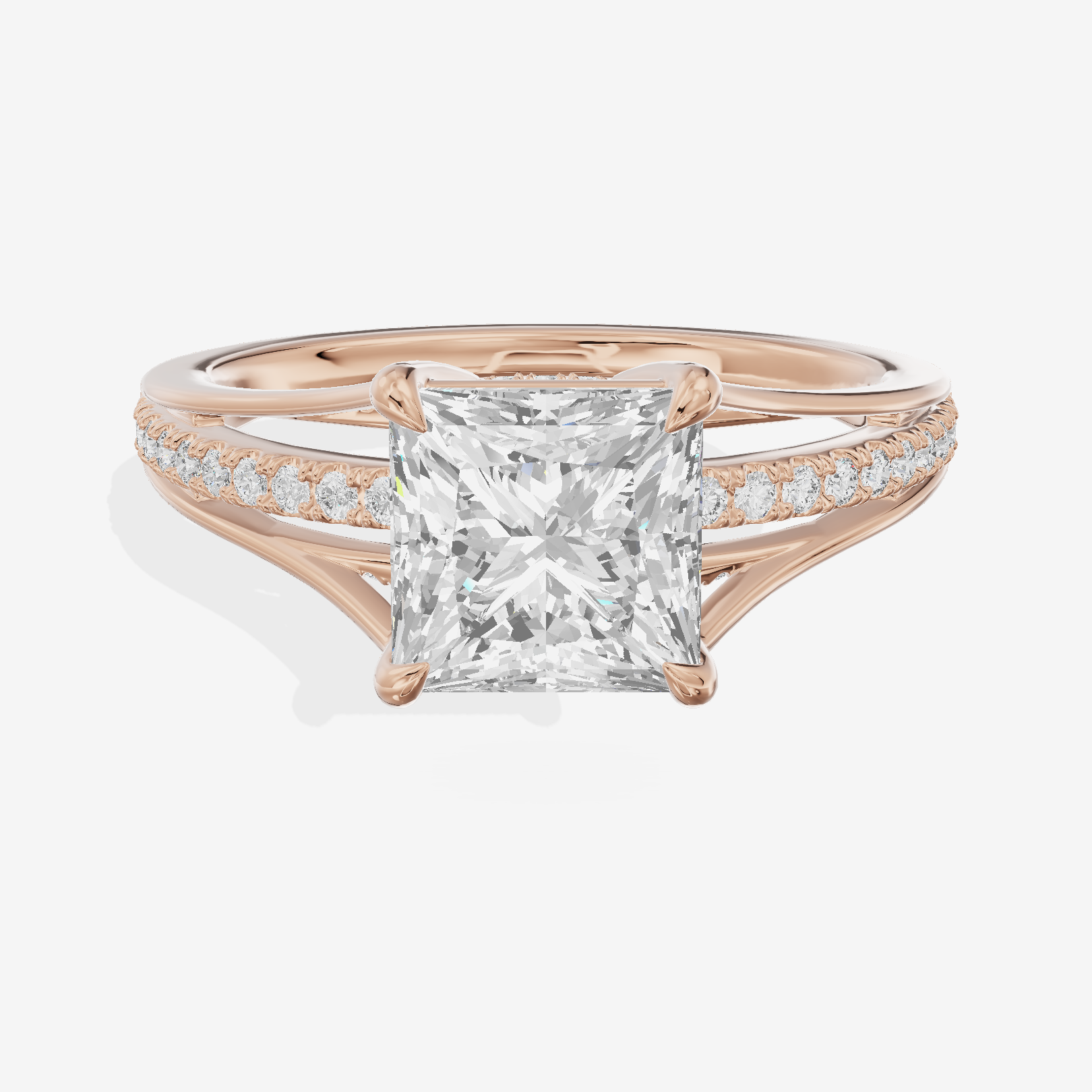 Bowed Coeurine Princess Engagement Ring with Side Stones (1/6 ct. tw.) in 18K Rose Gold