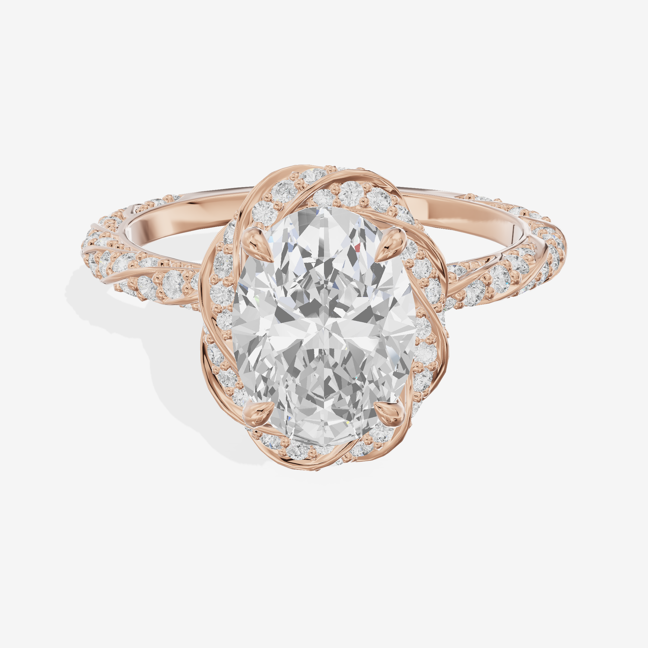 Grand Aimora Oval Engagement Ring with Hidden Halos (1/20 ct. tw.) in 18K Rose Gold