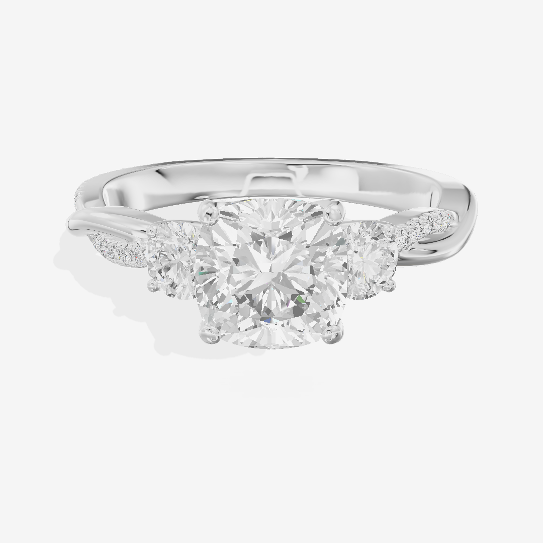 Petite Promezza Three Stone Cushion Engagement Ring (2/5 ct. tw.) in Platinum